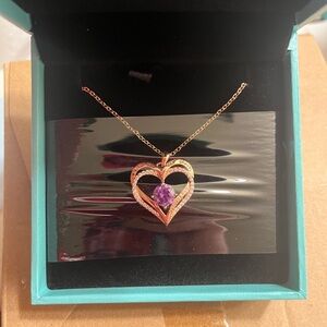 Rose Gold Sterling Silver Heart Necklace with Purple Gemstone